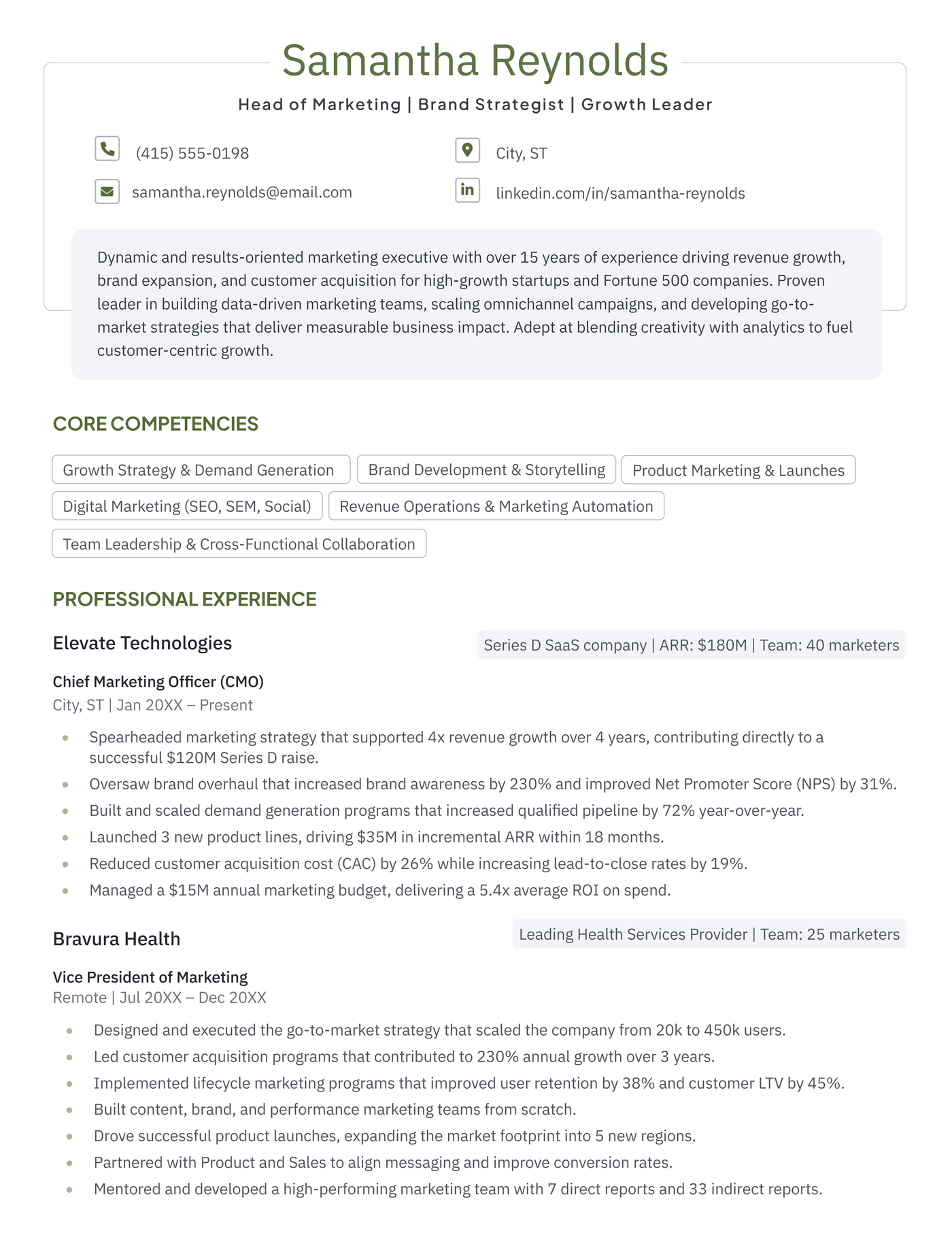Chronicle resume template for executives in green