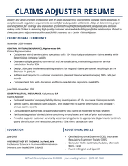 Claims Resume Sample