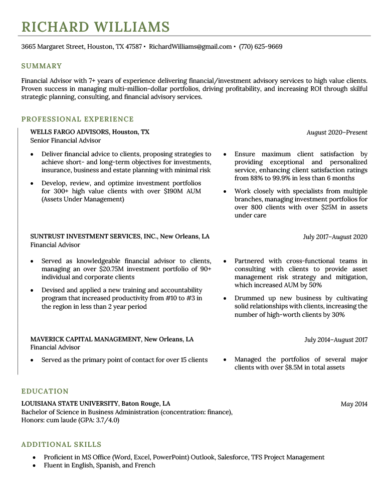 An example of a classic resume template that's free to download for Microsoft Word