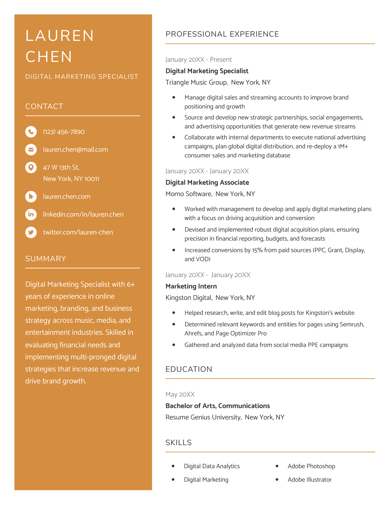 Clean CV template in yellow