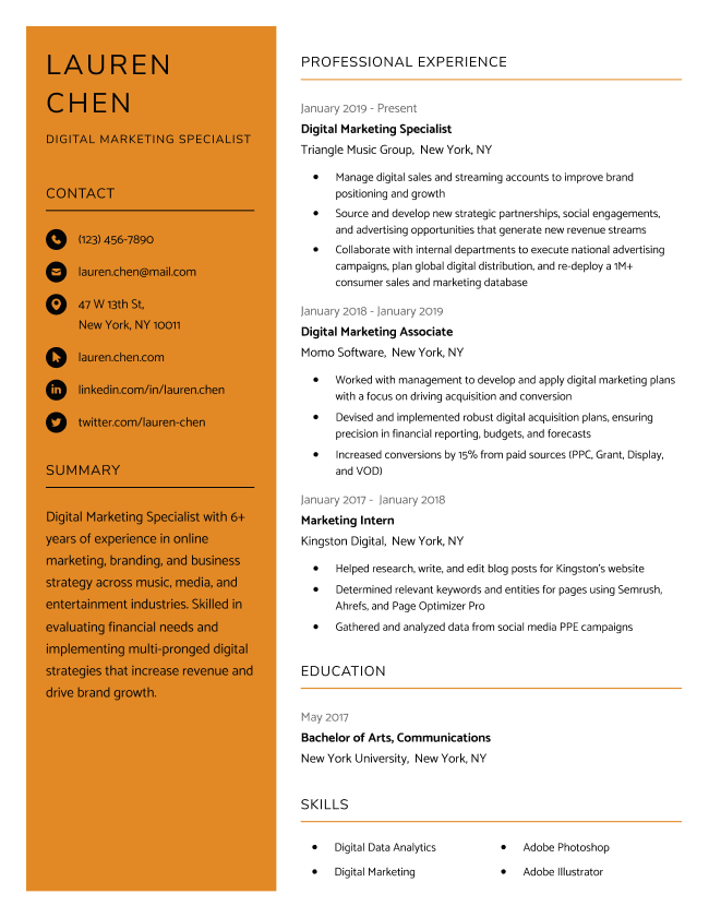 Clean Resume Skin Orange