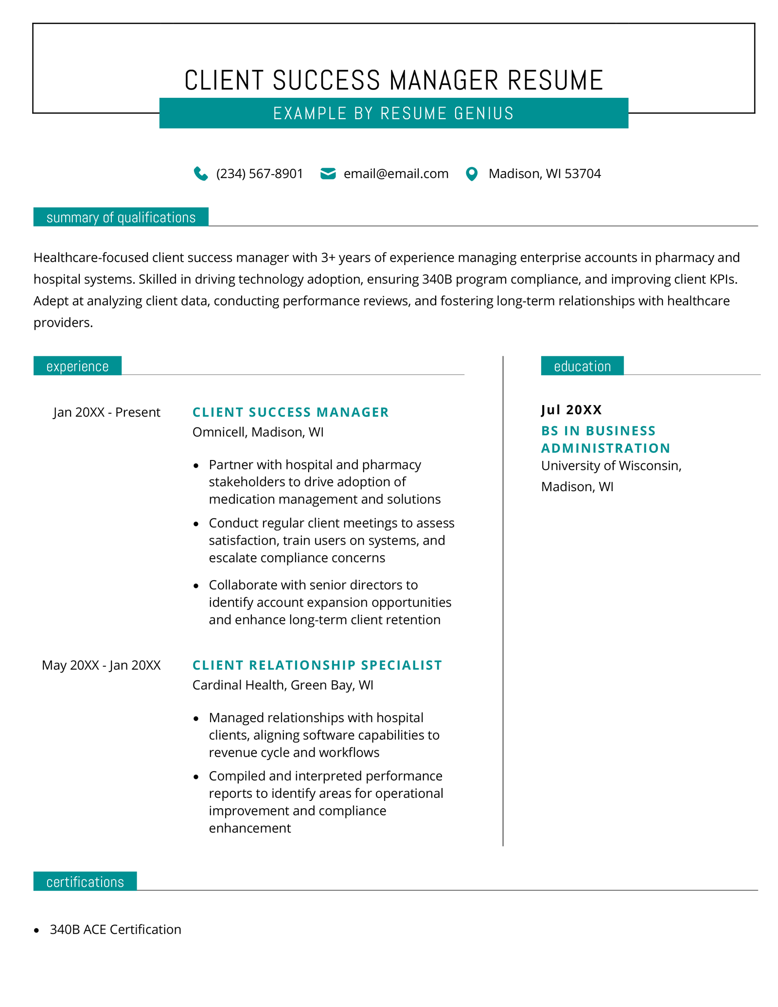 A client success manager resume example.