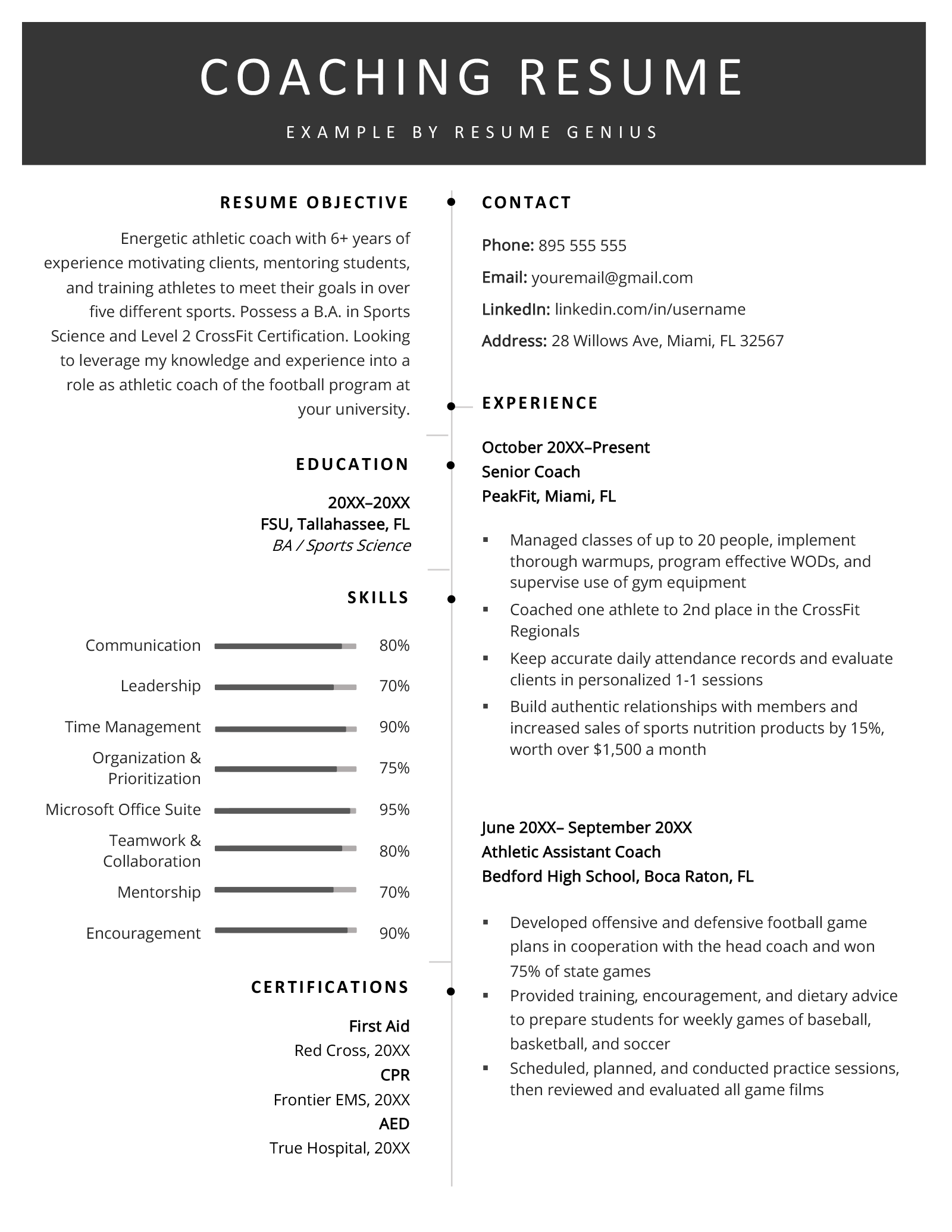 Coaching Resume Example and Writing Guide | Resume Genius