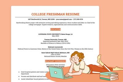 A student writes his college freshman resume.