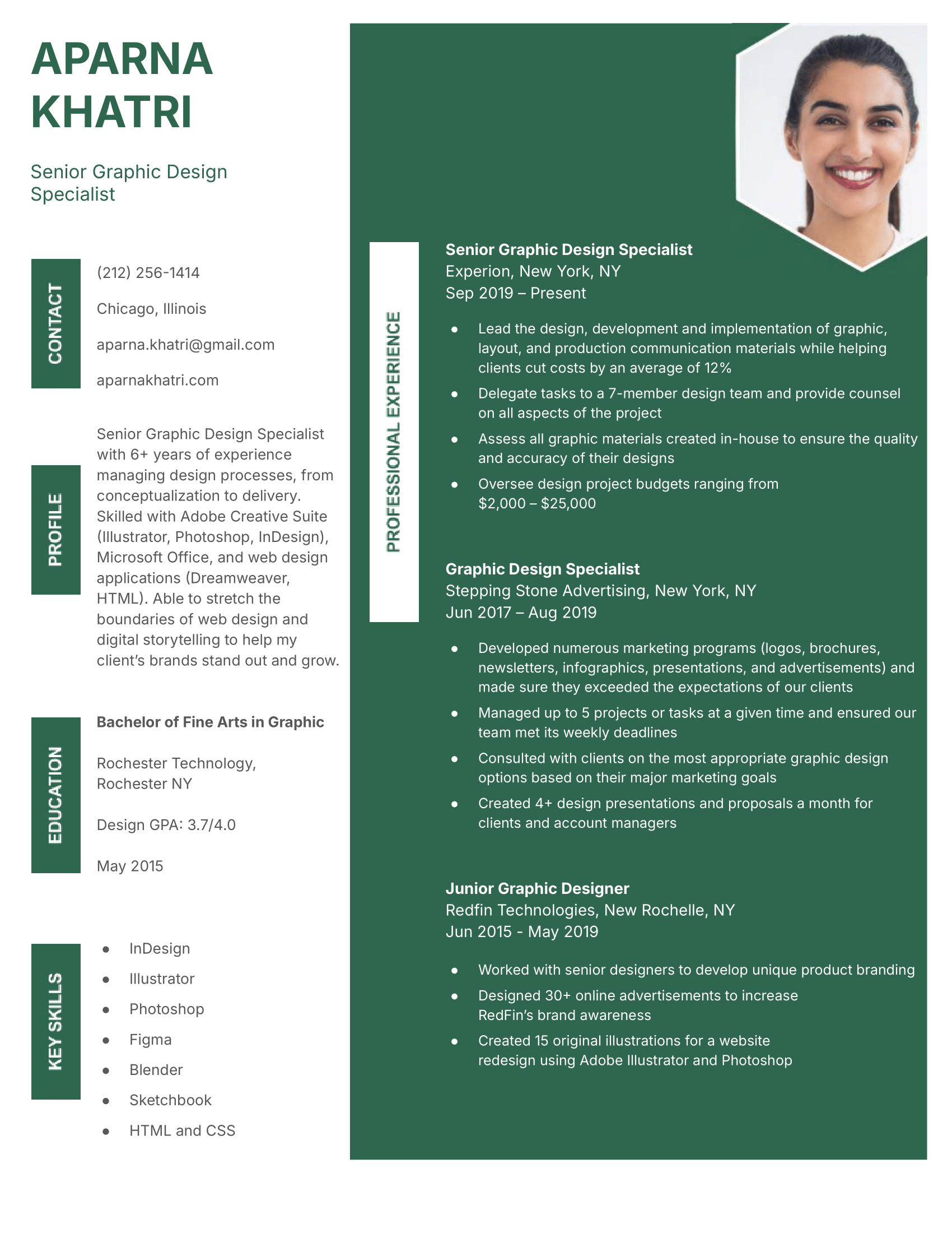 A colorful Google Docs resume template with unique, vertical headers.