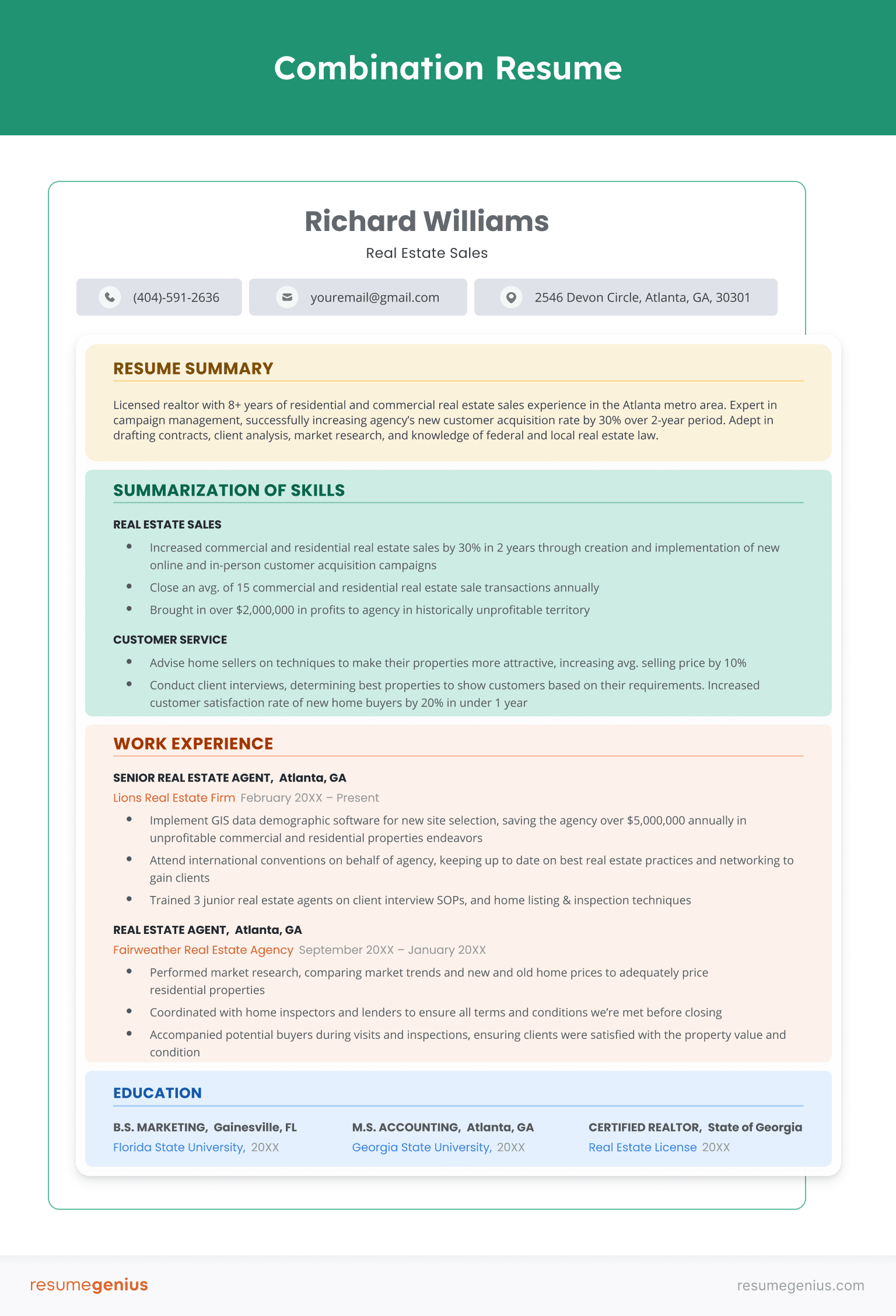 combination resume students