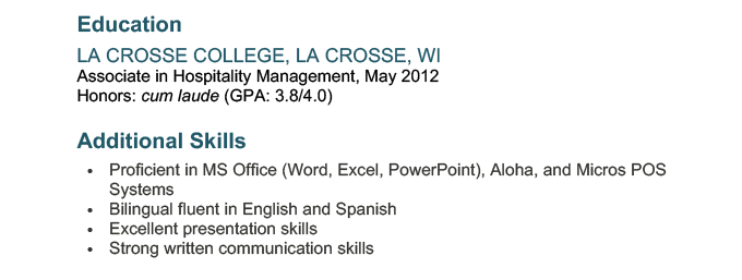 An example of a communication skills on a resume listed in the skills section