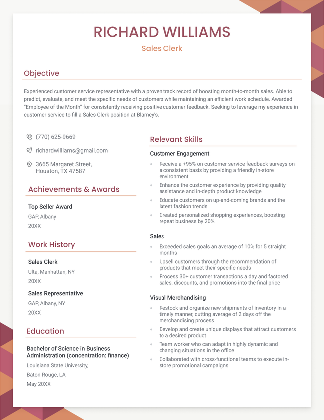 The Compact functional resume template in pink.