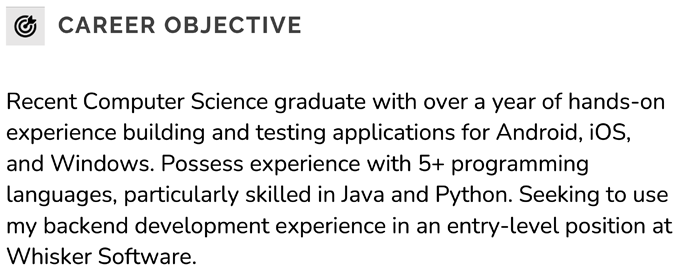 An example of a computer science resume objective