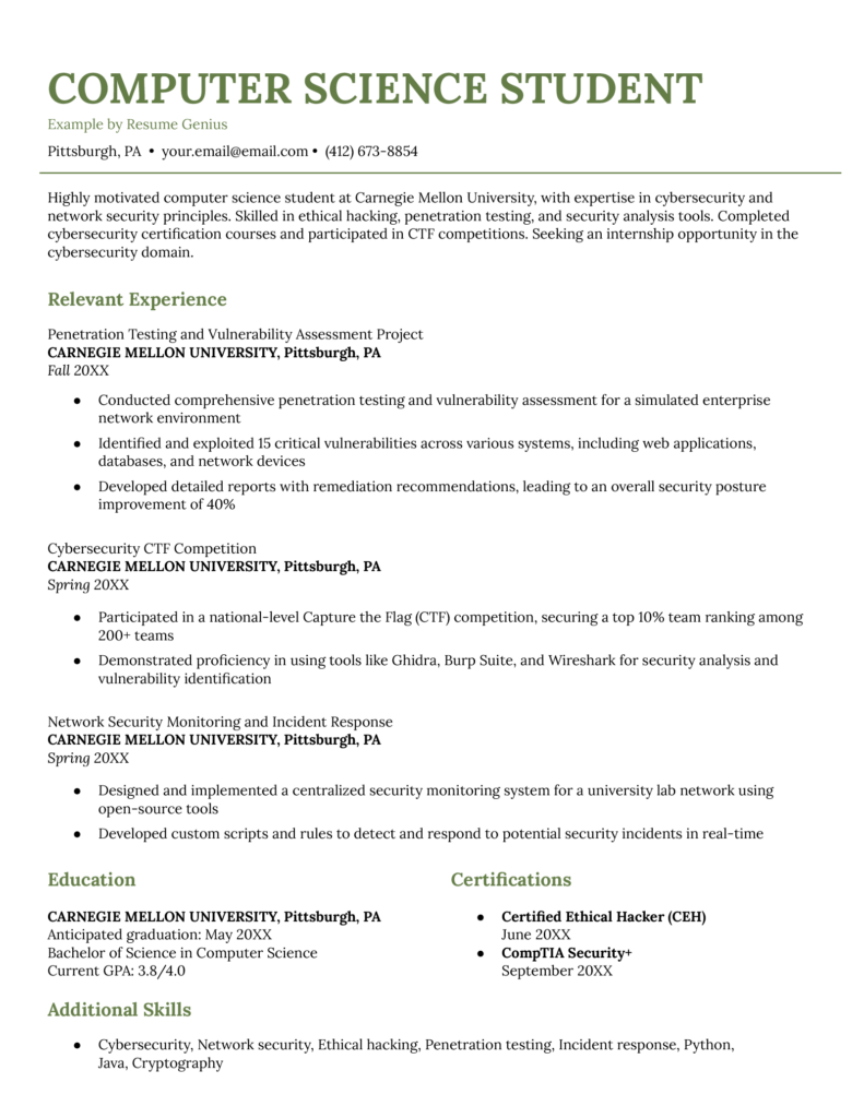 8 Computer Science Resume Examples & Writing Guide for 2024