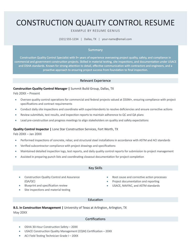 14 Quality Control Resume Examples (With Tips & Skills)
