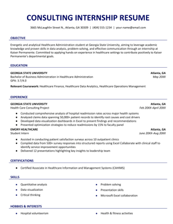 A consulting internship resume example and template