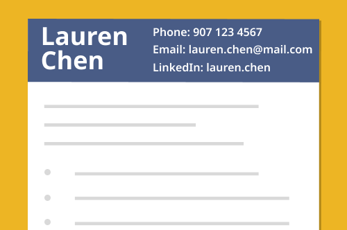 Contact information on listed on a resume header