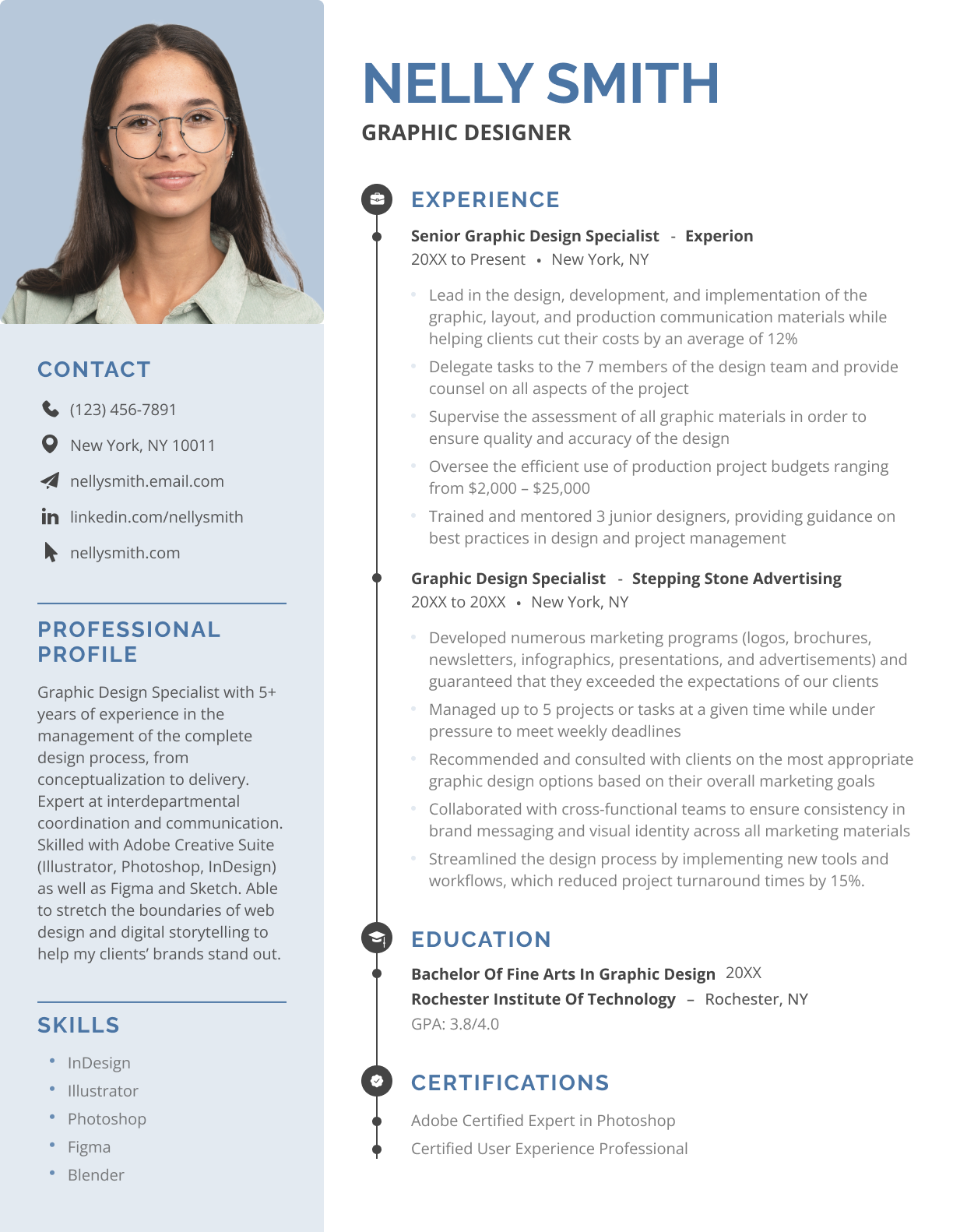 Contemporary CV template in blue