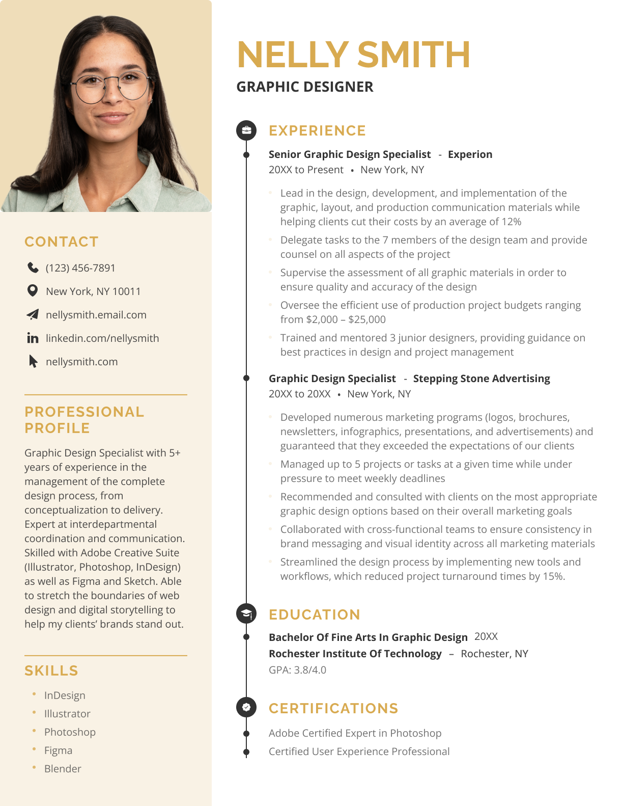 Contemporary resume template yellow