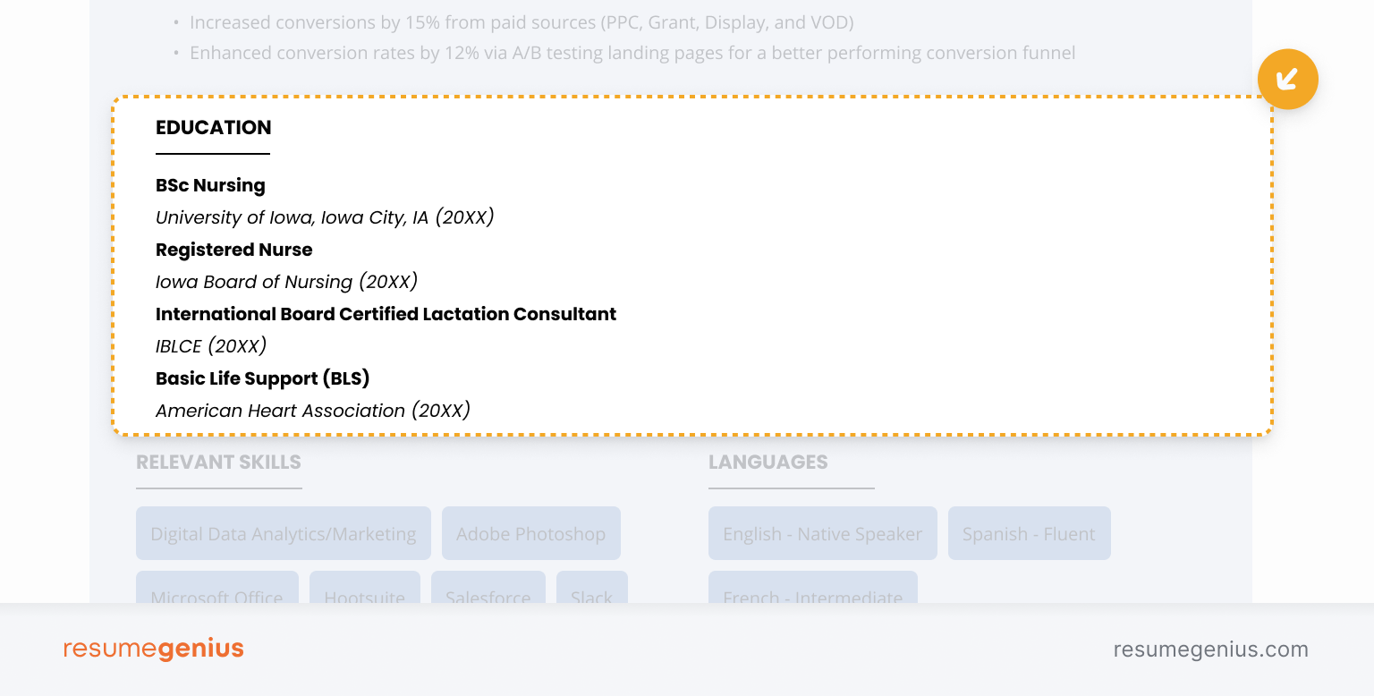 An example of how to list continuing education in the education section of your resume.