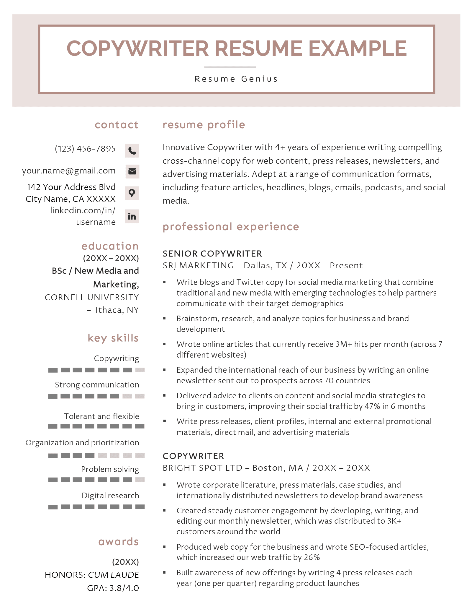 Copywriter Resume (Example + Writing Tips)