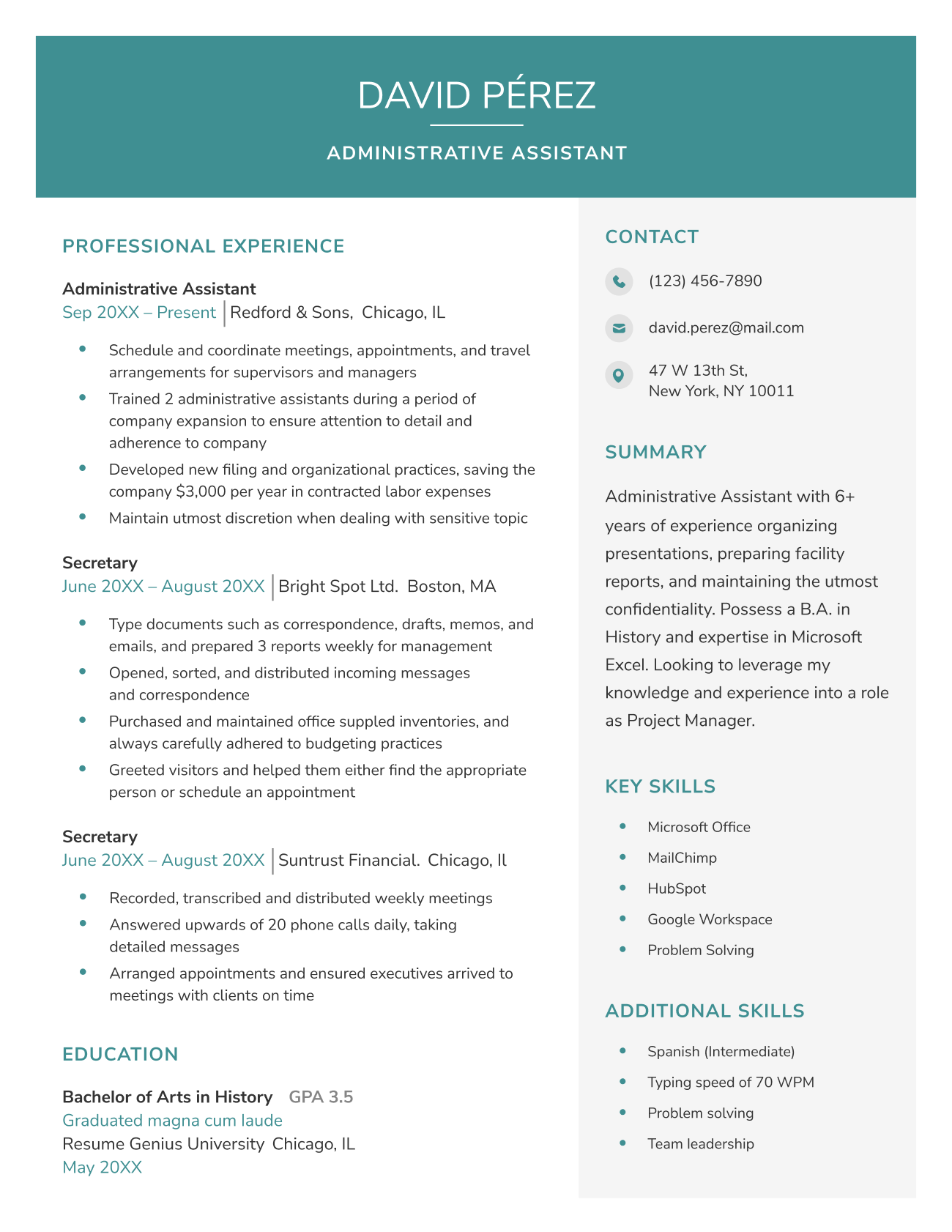 Corporate CV template in green
