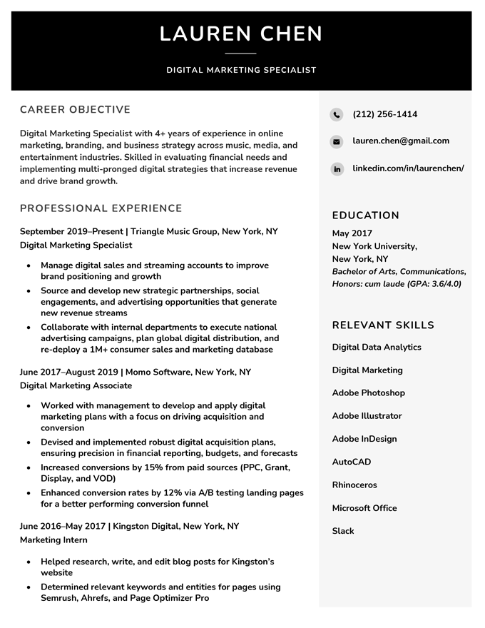 Image of the Corporate resume template to download as a resume PDF.