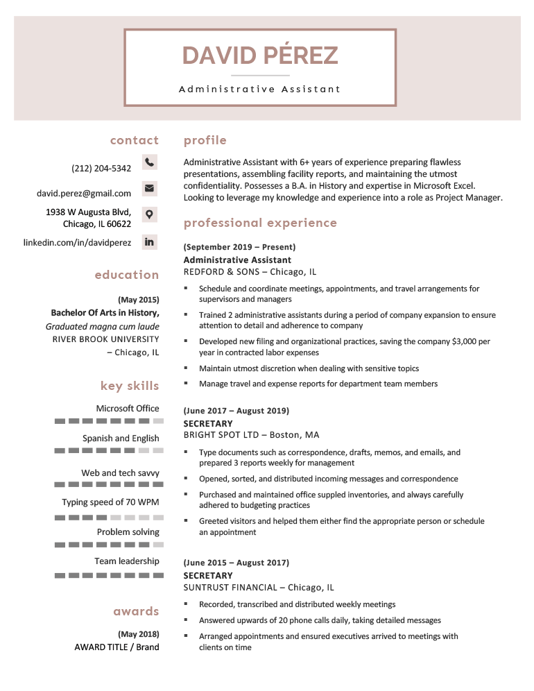 A preview of the free "Cosmopolitan" resume template for Word