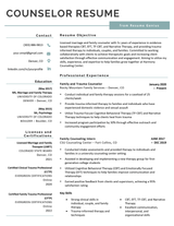 Example of a counselor resume featuring two columns that effectively organize a candidate's resume sections.