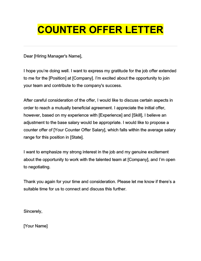 How to Write a Counter Offer Letter (With 4+ Examples)