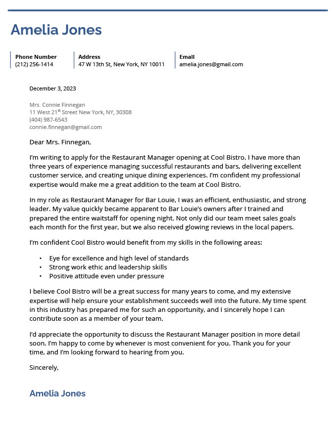 A cover letter example with green header text that shows how to write a cover letter