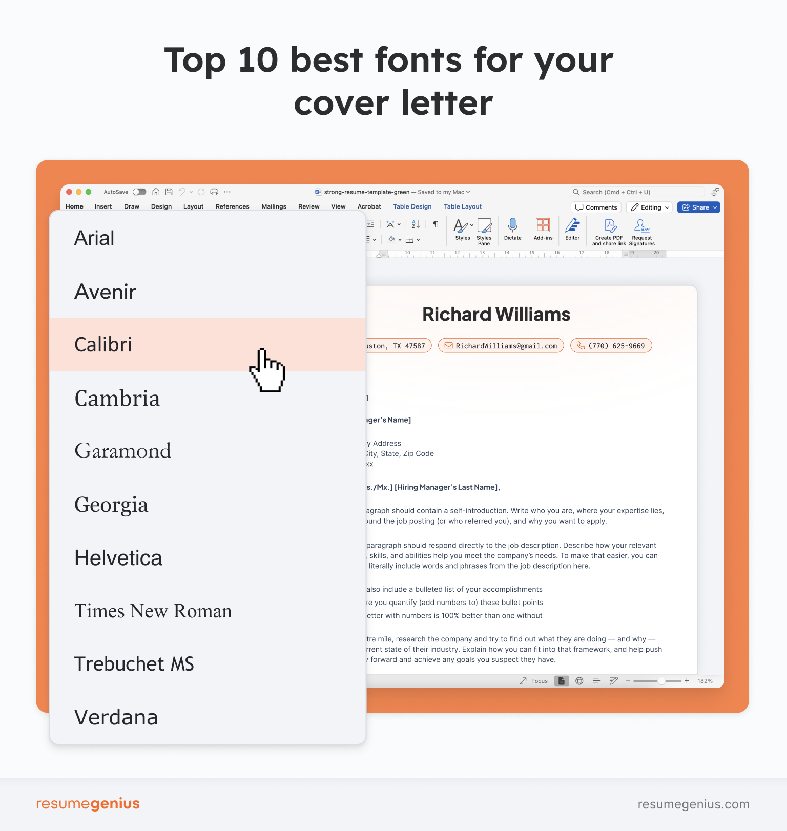 what is the best font for application letter