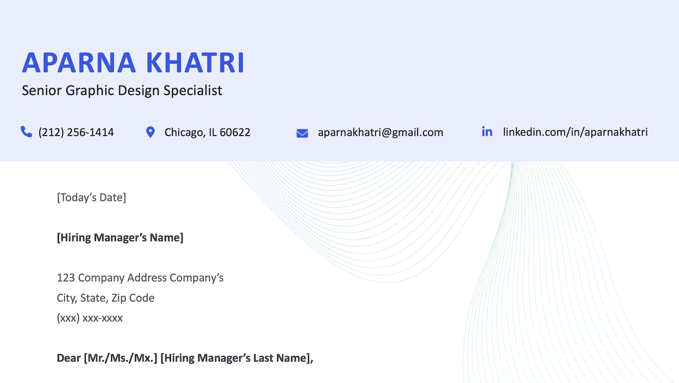 An example cover letter heading.