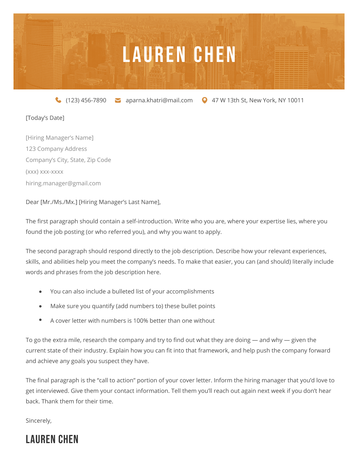 Example of a creative cover letter template