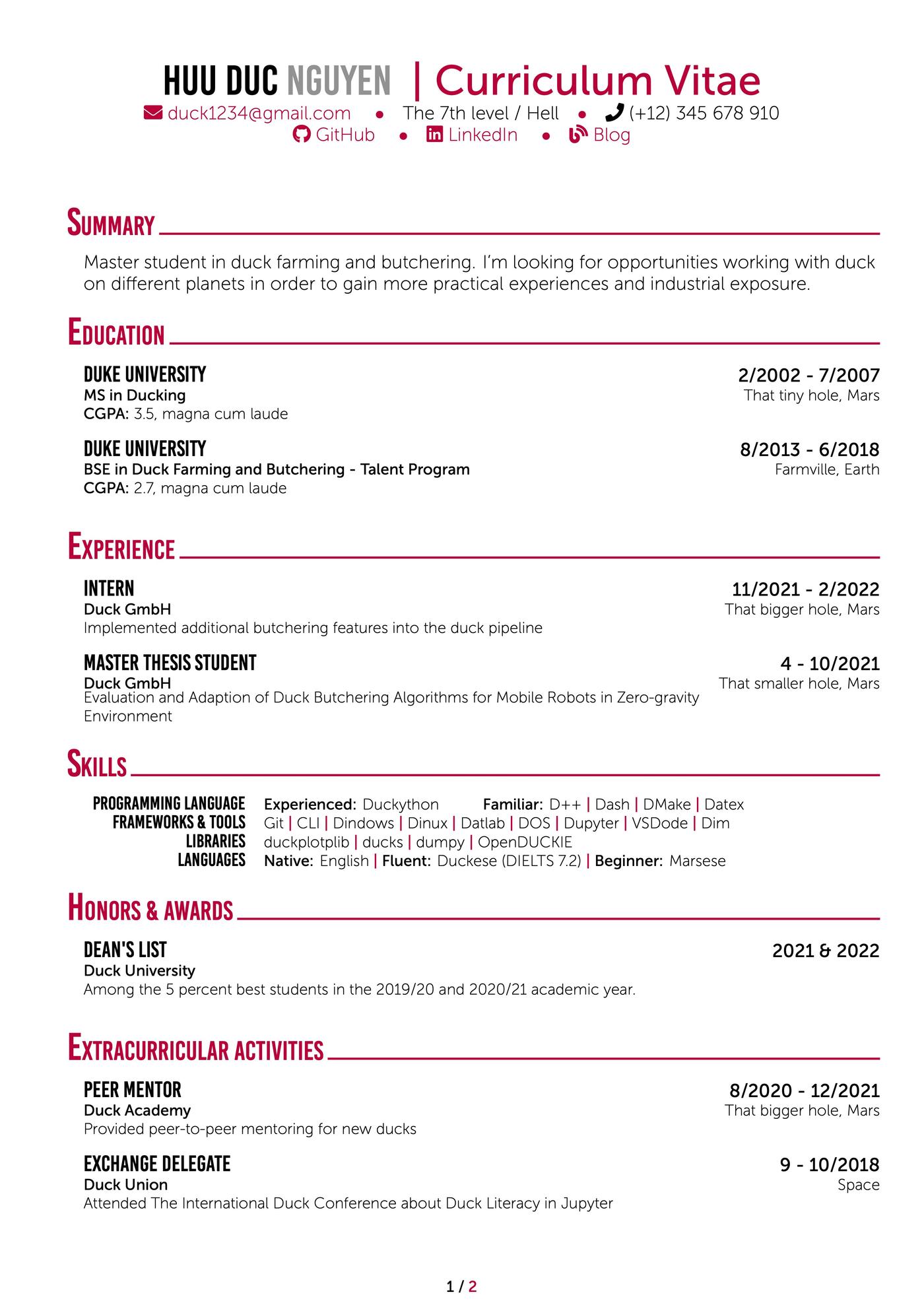 Creative LaTeX resume template.