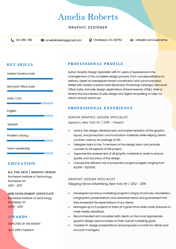 An example of a creative resume layout