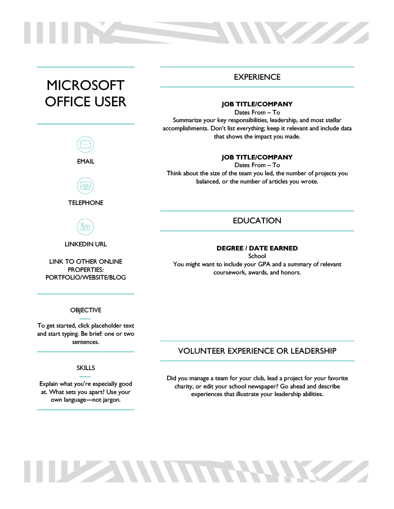 An image of the "Creative" resume template available in Microsoft Word