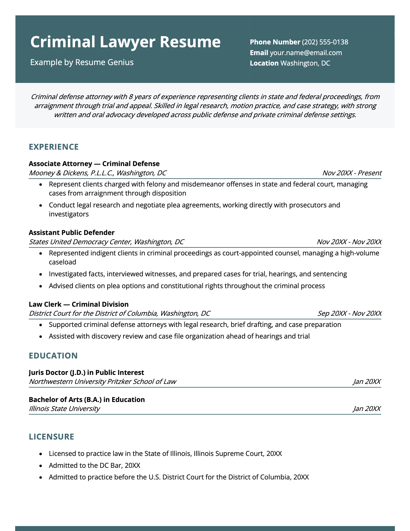 A criminal lawyer resume example