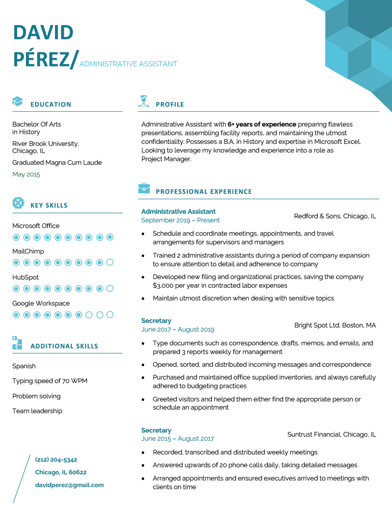 An example of the "Current" resume template for Microsoft Word