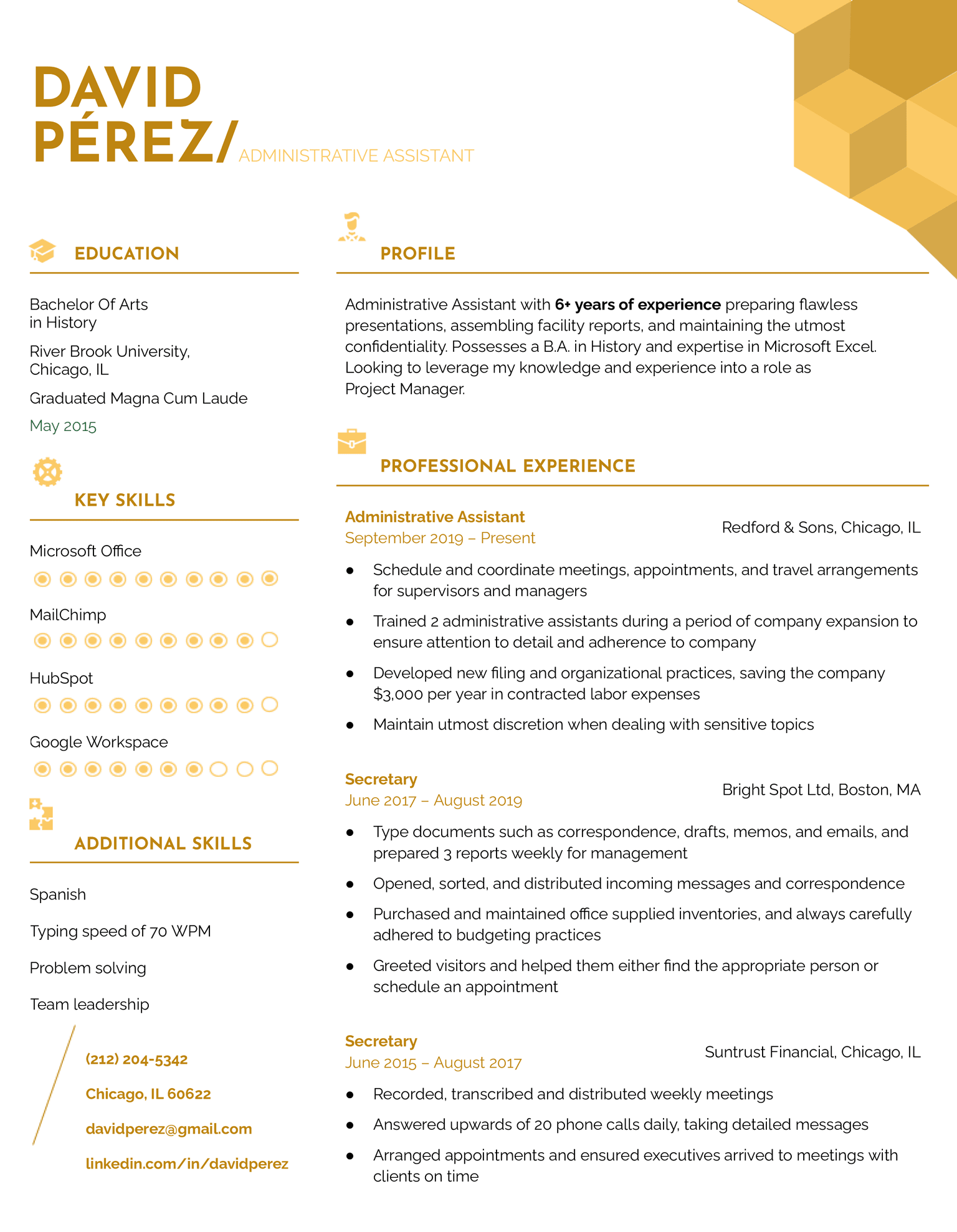 The Current resume template for Google Docs in yellow.