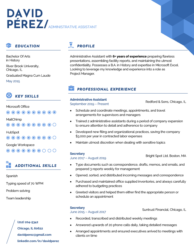 An example of our current resume template featuring josefin sans and raleway as the resume fonts