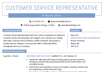 customer service resume example and template for a customer service representative role
