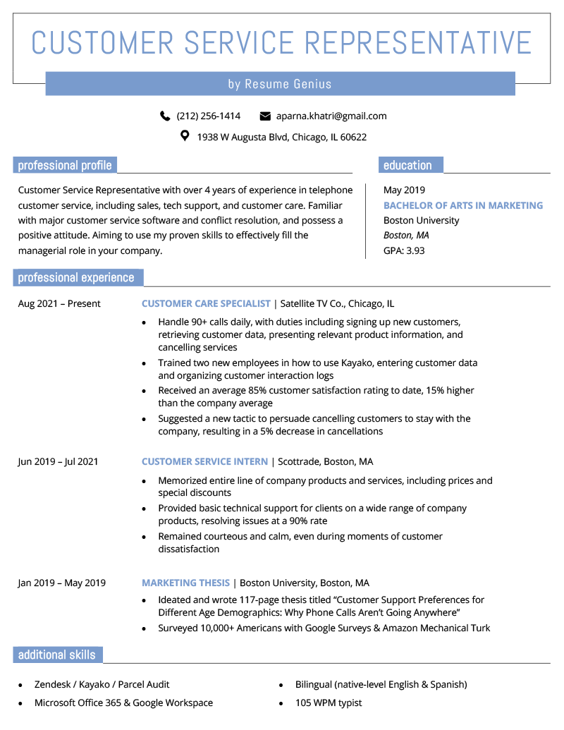 Customer service rep resume template