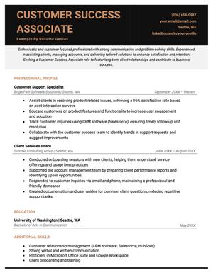 An example of a resume for a customer success associate job.