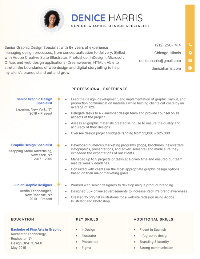 The "Cute" photo resume template in yellow