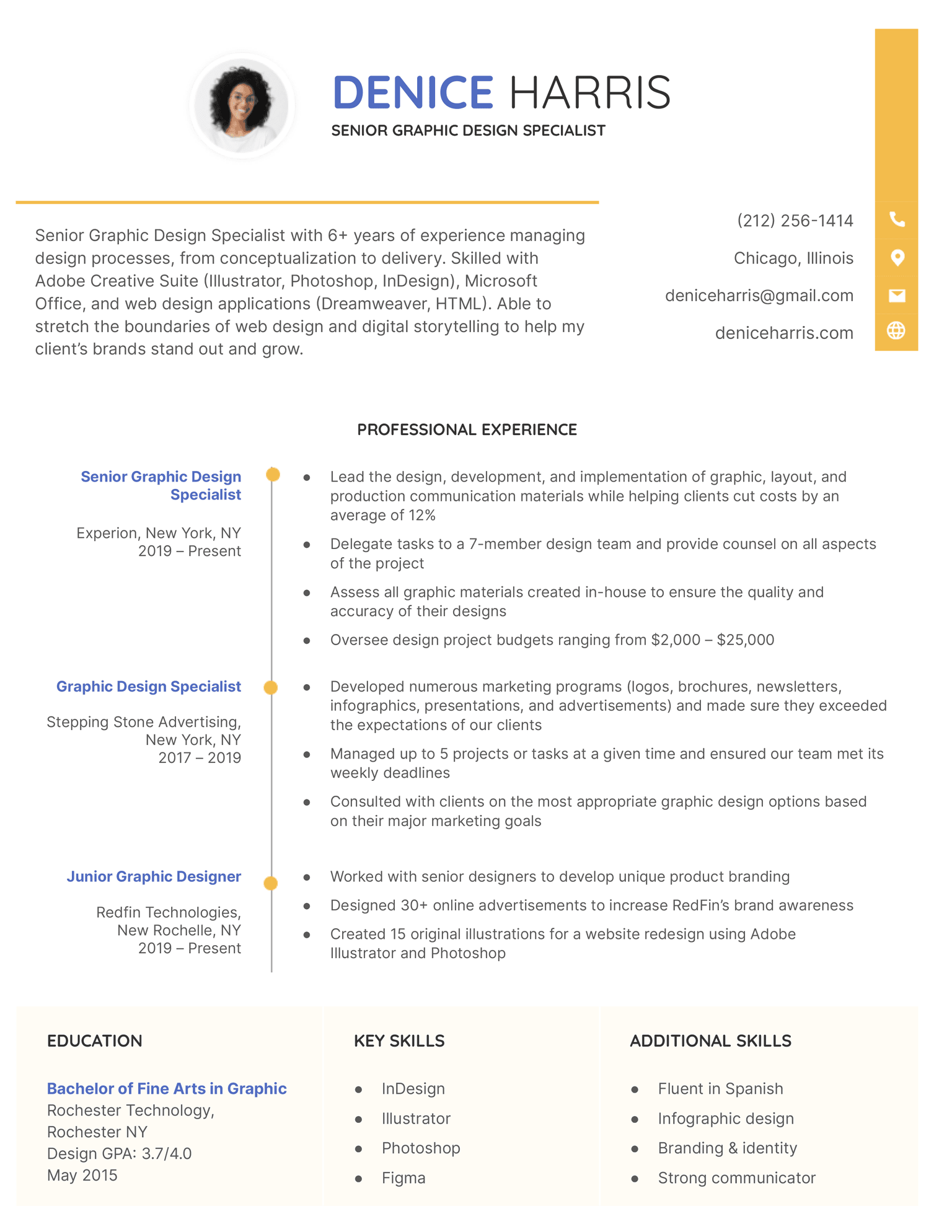 The Cute resume template for Google Docs in yellow.