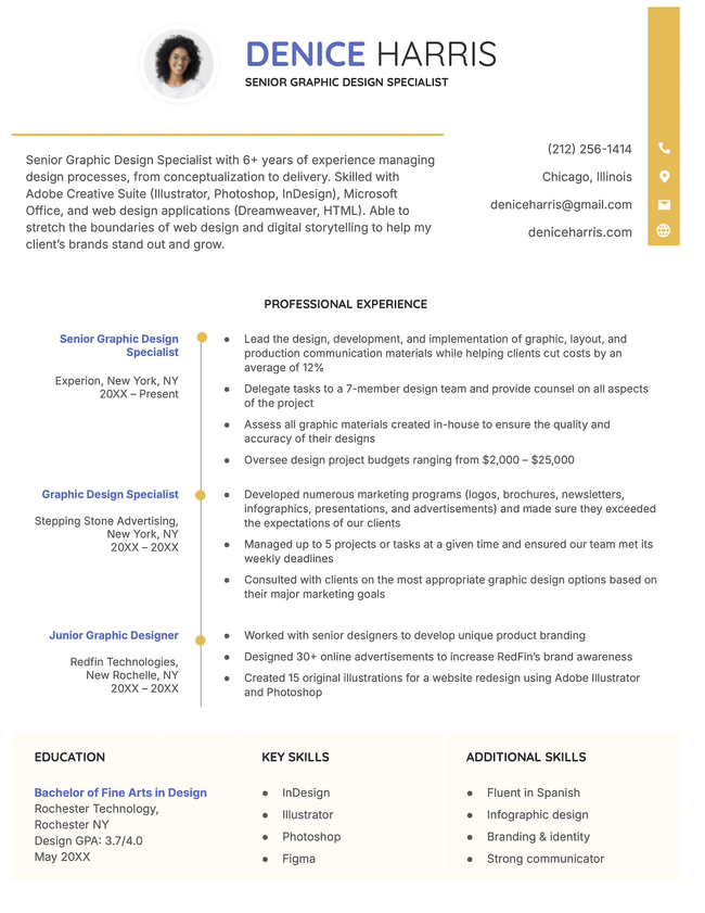 The Cute resume template for Google Docs in yellow.