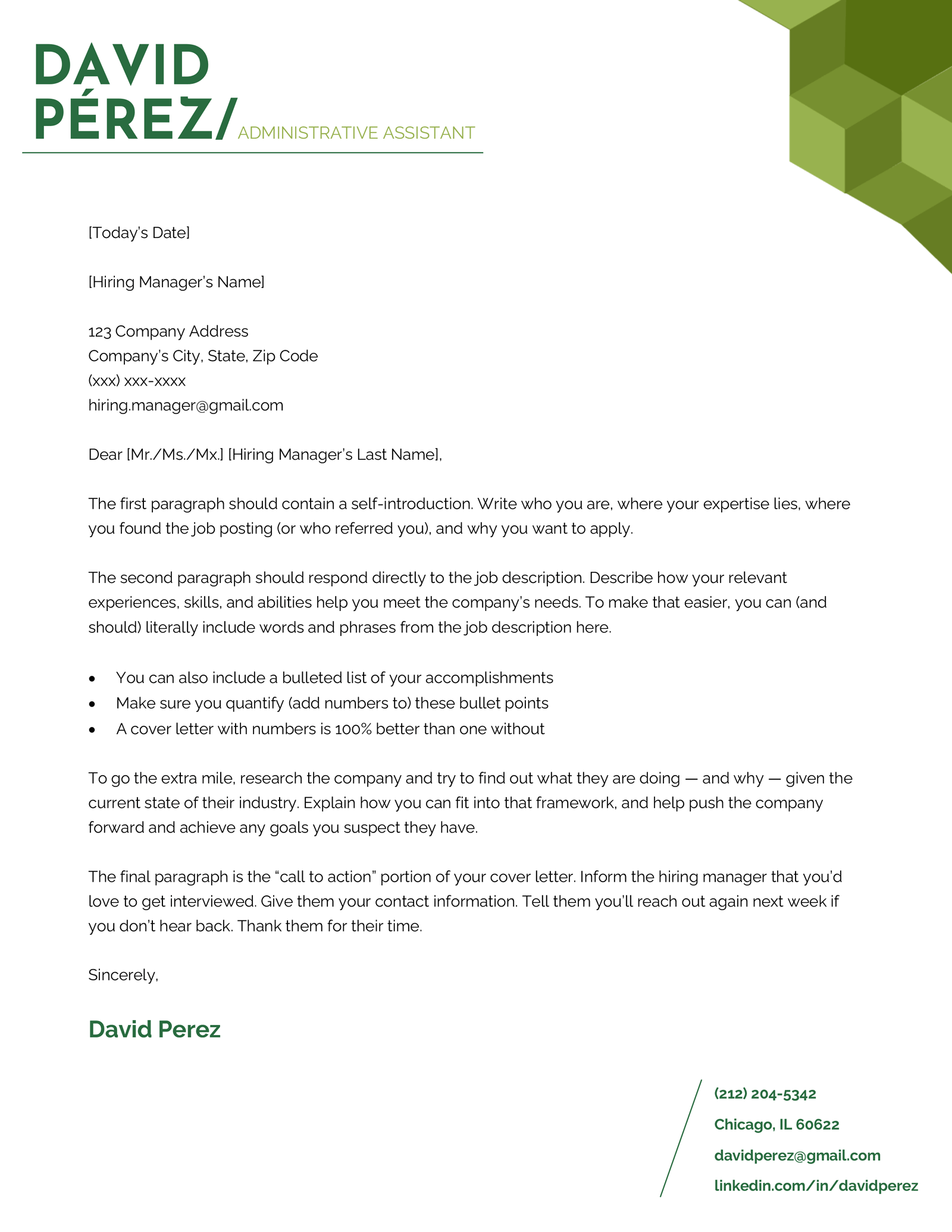 A cover letter example to show the difference between a CV and a cover letter.