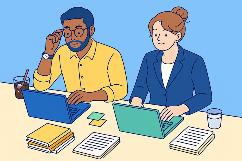 Two people working on a CV together.