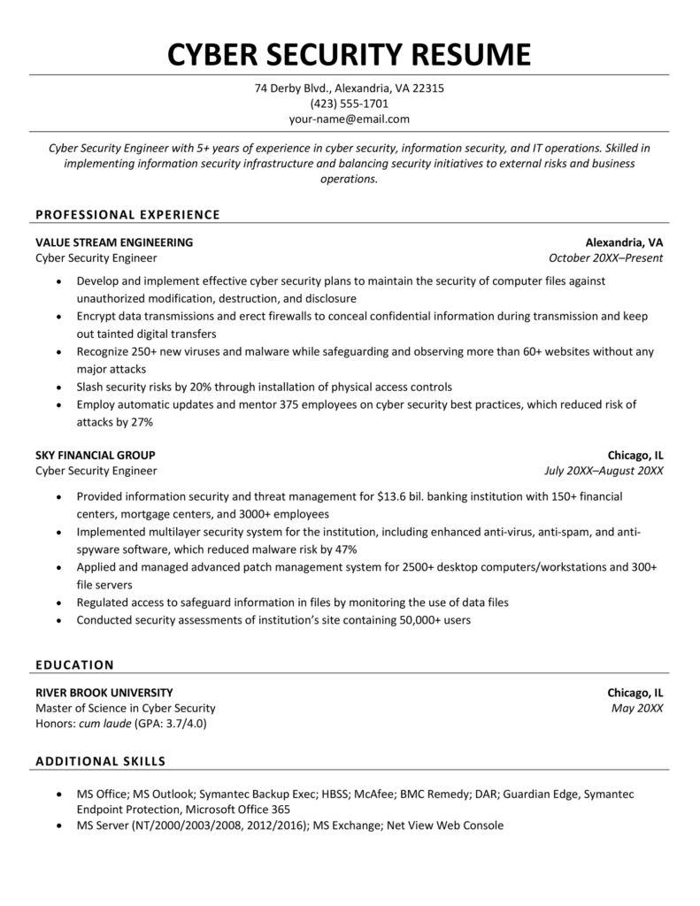 Cyber Security Resume (Example & Writing Tips)