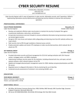 A cyber security resume that uses a classic resume template and layout in all black.