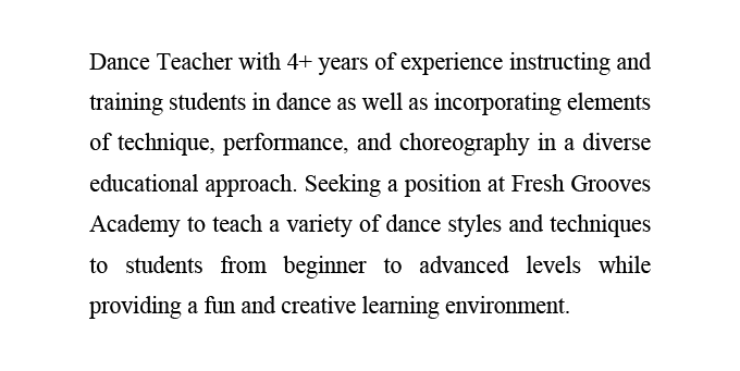 An example of a dance teacher resume objective