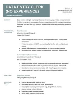 An entry-level data entry clerk resume sample.