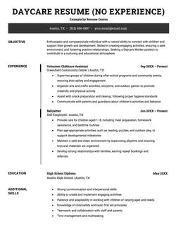 An example of a resume for a daycare worker position from a candidate with no experience.